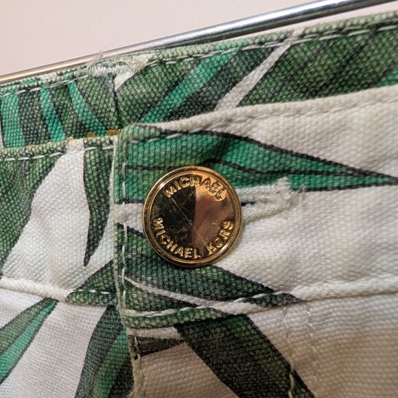 Michael Kors Palm Leaf Print Skinny Jeans Tropical Green/White Size 10 - Picture 2 of 3